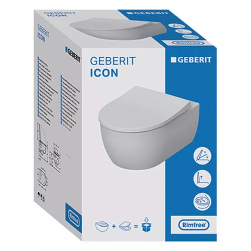Geberit iCon Set Wand-WC mit WC-Sitz, Rimfree Tiefspüler, geschlossenes Hahnloch Form, weiß