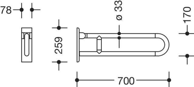HEWI Stützklappgriff Serie 801 drehbar Stahlkern, L:700mm