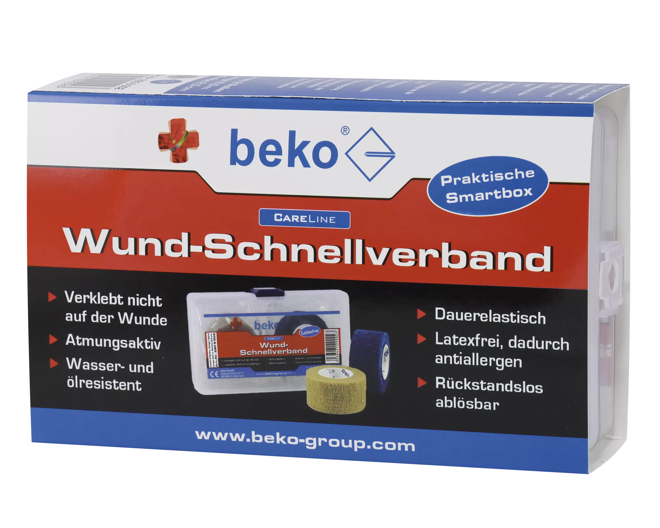beko CareLine Wund-Schnellverband Box, 2 Rol. à 4,50 m beige/blau DE/IT/FR/PL/EN