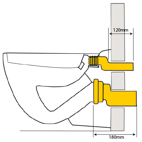 Wandklosett-Anschlussgarnitur excentrisch, mit Abgang 110 mm