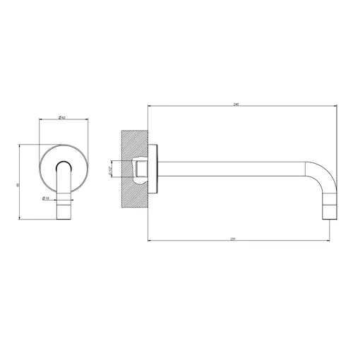GESSI Wand-Auslauf 231mm TORTONA 1/2 Anschluss für separaten Einhebelmischer