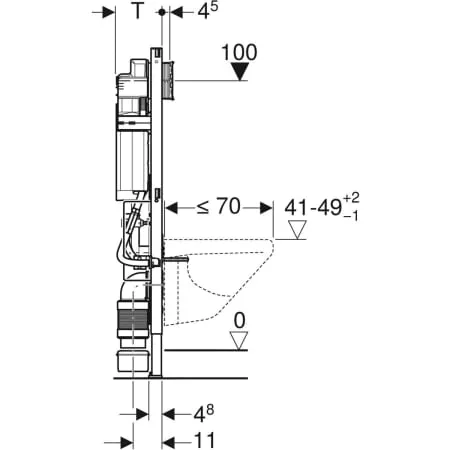 Geberit Duofix Element für WWC, 112 cm, mit Sigma UP-SPK 12 cm, BF, höhe-verstlb