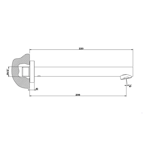 GESSI Wand-Auslauf OVALE 206mm 1/2 Anschluss für separaten Einhebelmischer chrom