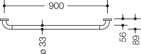 HEWI Serie 801 Haltegriff, Polyamid, Achsmaß 900 mm, D: 33 mm