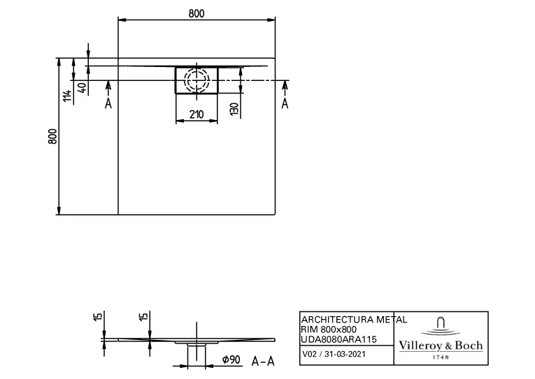 Villeroy & Boch Duschwanne Architectura 800x800x15mm Quadrat Anthrazit DA8080ARA115V1S