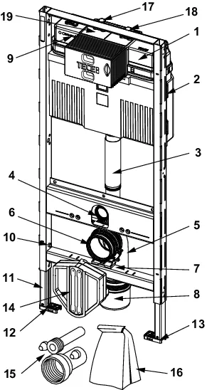 TECEprofil WC-Modul mit Uni-Spülkasten, mit integrierter Hygienespülfunktion Warm- und Kaltwasser, Bauhöhe 1120 mm