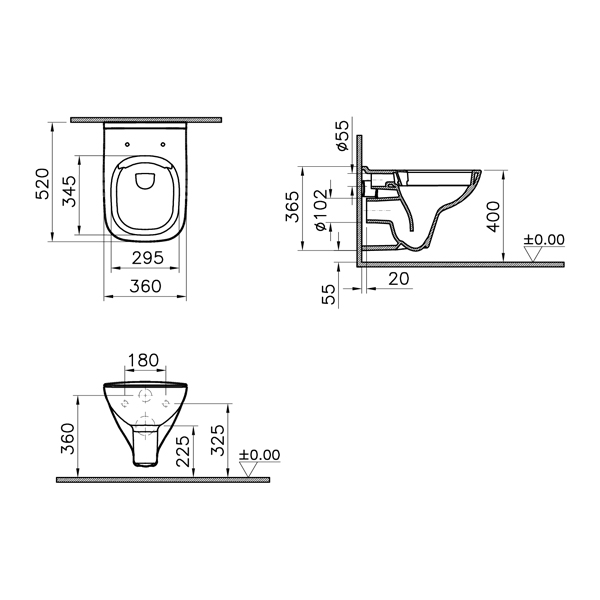 BADfabrik24 Wand Tiefspül WC eckig spülrandlos weiß 520mm Ausladung HygPLUS