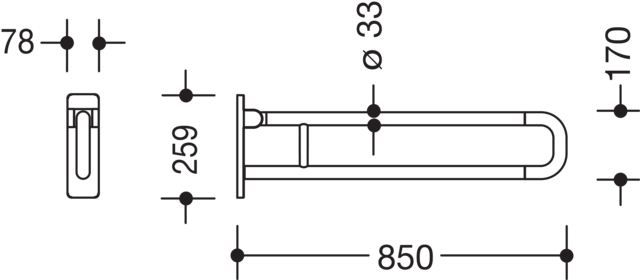 HEWI Stützklappgriff Serie 801 Aluminiumkern, L 850mm