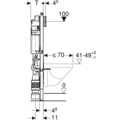 Geberit Duofix Element für WWC, 112 cm, mit Sigma UP-SPK 12 cm, BF, höhe-verstlb