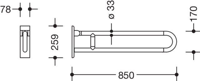 HEWI Stützklappgriff Serie 801 Stahlkern, L 850mm
